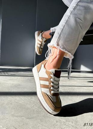Дуже круті кеди - кросівки бежеві з коричневим9 фото