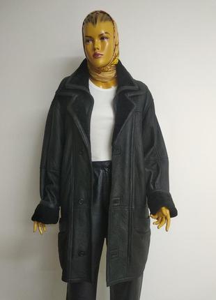 Werther вінтаж чорна натуральна базова оверсайз дублянка шкіряна куртка пальто бомпер шуба з чоловічого плеча натуральна овчина шкіра янгя m l xl3 фото