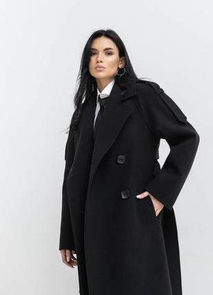 Original brand, пальто женское демисезонное, шерстяное двубортное, весеннее осеннее, деловое, черное1 фото