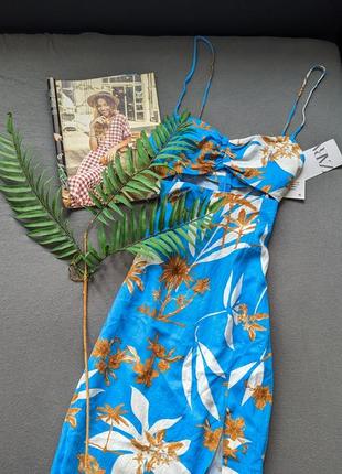 Стильна сукня міді на тонких бретелях з розрізом на ніжці zara2 фото