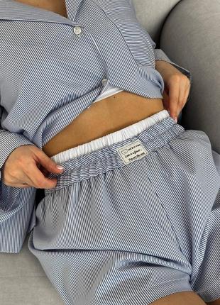Брючний трендовий домашній костюм у піжамному стилі сорочка в смужку штани з резинкою піжама7 фото