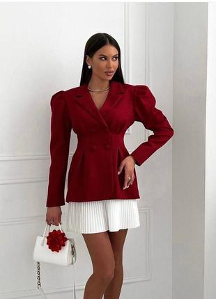 Костюм жіночий піджак на гудзиках спідниця міні на резинці якісний стильний трендовий червоний