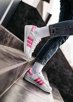 Жіночі кросівки adidas superstar white/pink 🌶 smb