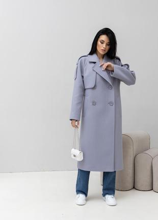 Original brand, пальто женское демисезонное, шерстяное двубортное, весеннее осеннее, деловое голубое5 фото