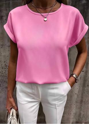 Блуза жіноча однотонна з вирізом на спині якісна стильна базова біла рожева3 фото