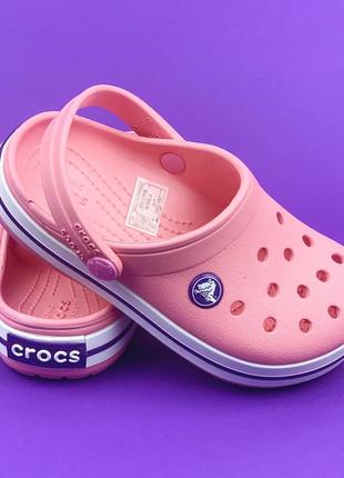 Crocs crocband clog kids peony pink / stucco крокс крокбенд розовые  детские
