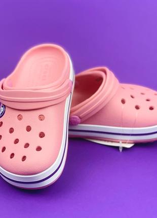 Crocs crocband clog kids peony pink / stucco крокс крокбенд розовые  детские2 фото