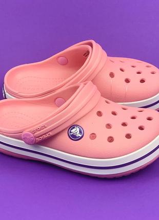 Crocs crocband clog kids peony pink / stucco крокс крокбенд розовые  детские3 фото