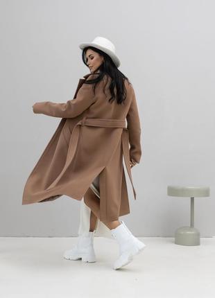 Пальто женское, шерстяное, демисезонное осеннее весеннее, с поясом, однотонное,  цвет карамель6 фото