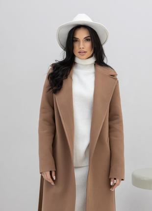 Пальто женское, шерстяное, демисезонное осеннее весеннее, с поясом, однотонное,  цвет карамель7 фото