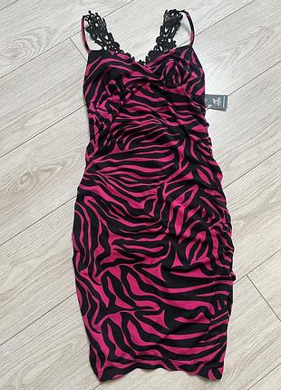 Сукня драпіровка корсетна чашки трикотажне плаття відкрита спина міді плаття зебра