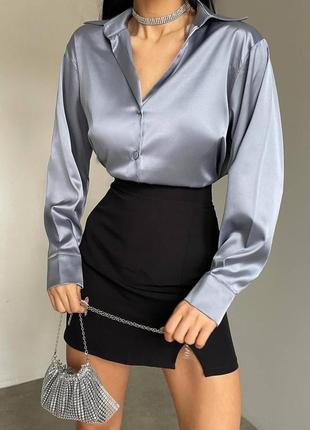 Сіра жіноча шовкова сорочка шовк армані базова класична сорочка3 фото