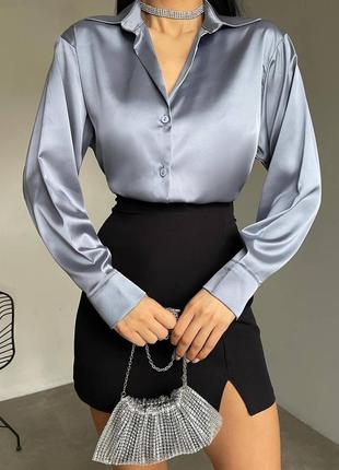 Сіра жіноча шовкова сорочка шовк армані базова класична сорочка2 фото