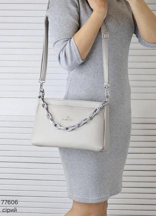 Жіноча якісна сумка , стильний клатч з еко шкіри на 2 відділи сірий