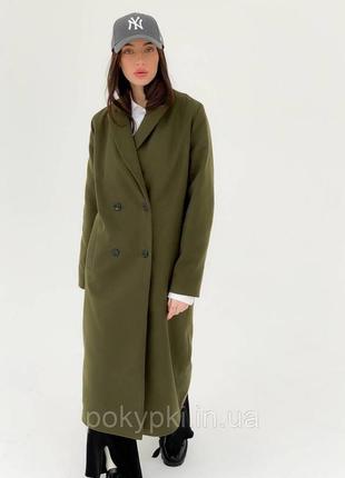 Демісезонне двубортне пальто темно-зеленого кольору розмір 40 м