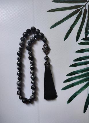 Четки с хамсой из снежного обсидиана, четки в машину