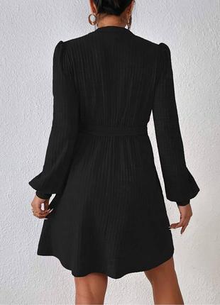 Базова чорна сукня рукав ліхтарик в рубчик мустанг4 фото