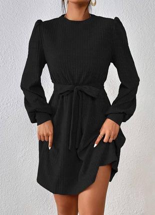 Базова чорна сукня рукав ліхтарик в рубчик мустанг2 фото