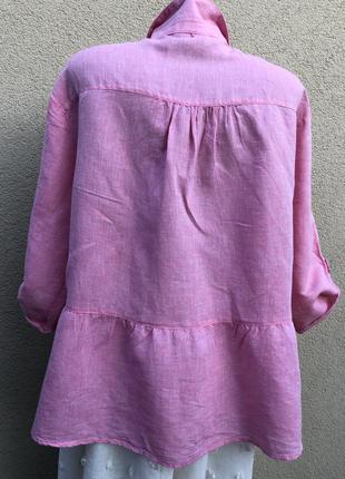 Розовая,лён блуза,рубашка с баской,этно бохо стиль,большой размер5 фото