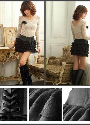 Летняя черная мини-юбка шорты с воланами волнами рюшами шарами кружево2 фото