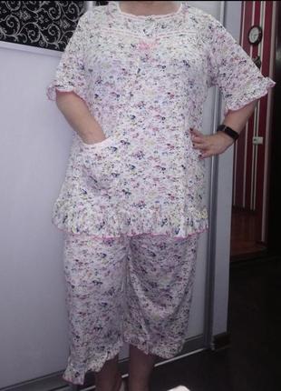 Хлопковая пижама батал пижама больших размеров 48-68 бриджи футболка