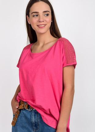 Розовая футболка с кружевными плечиками rr2 фото