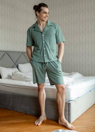 Піжама чоловіча на основі бавовни, піжама чоловіча шорти і сорочка2 фото