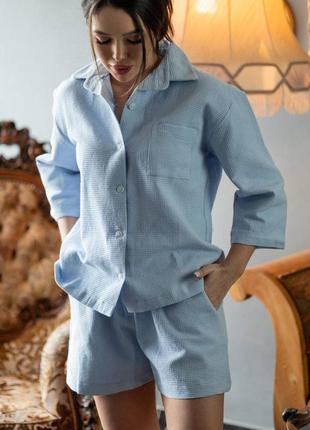 Піжама вафелька, бавовна 100%,   жіноча піжамка з шортами і сорочкою. костюм для прогулянок