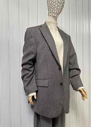 Шерстяне пальто-піджак оверсайз в ялинку.1 фото