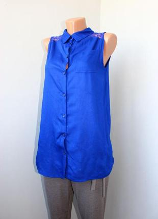 Рубашка без рукавов / блуза синяя с вставкой ажура, индия, 170/845 фото