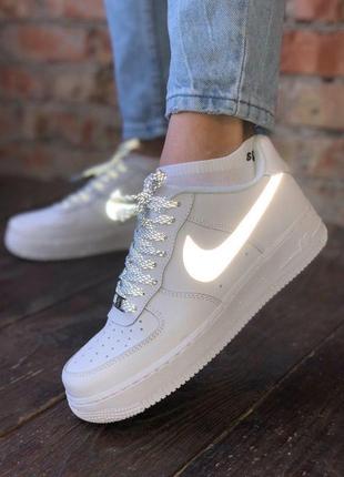 Nike air force кожаные женские кроссовки найк рефлективный логотип (36-45)💜