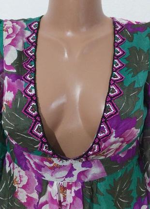 Блуза туніка з глибоким вирізом натуральнийг шовк бохо2 фото