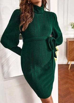 Зеленое платье в рубчик для беременных,платье shein maternity5 фото