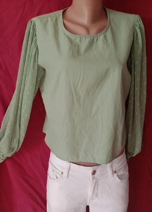 Оливкавого-фисташкового цвета с обьемными рукавами блуза-блузка-блузочка1 фото