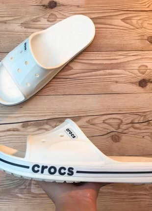 Крокс баябенд білі слайд шльопанці crocs bayaband slide white/navy7 фото