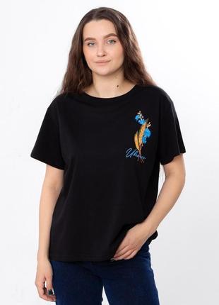 Чорна патріотична футболка жіноча оверсайз з колосками, волошками2 фото