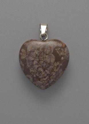 Кулон сердце яшма d-20х20х6мм+- l-28 мм+-