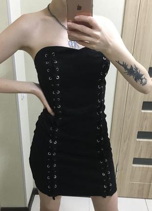 Чёрное замшевое платье со шнуровкой от pretty little thing/plt8 фото