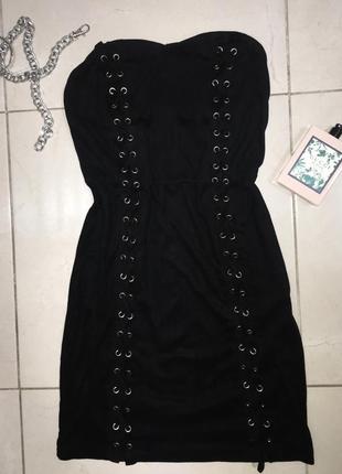 Чёрное замшевое платье со шнуровкой от pretty little thing/plt1 фото
