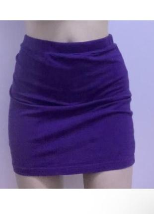 Юбка приталенная базовая школьная на резинке однотонная фиолетовая1 фото