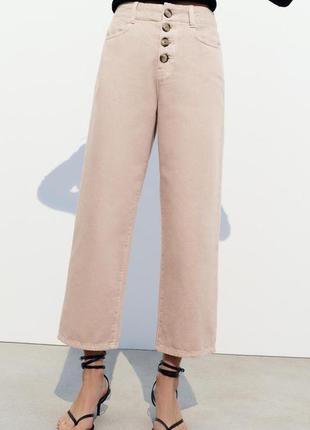 Широкі вкорочені рожеві джинси кюлоти zara new3 фото