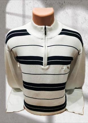 Бездоганний комфортний бавовняний светр у смужку з високим коміром