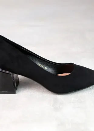 Жіночі чорні класичні туфлі лодочки,човники,весняні-осінні,замшеві(екозамша) жіноче взуття на весну