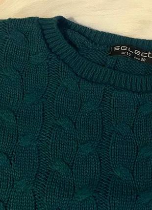 Темно зелений вʼязаний светр з косами,укорочений вʼязаний светр з косами2 фото