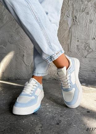 Кросівки жіночі nikado світлий беж + блакитний екошкіра4 фото
