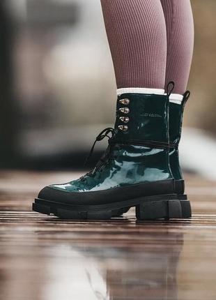 Жіночі черевики з дакованої шкіри зелені both gao high boots / жіноче демісезонне взуття на весну та осінь