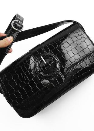 Брендова чорна сумочка багет на плече fossil1 фото