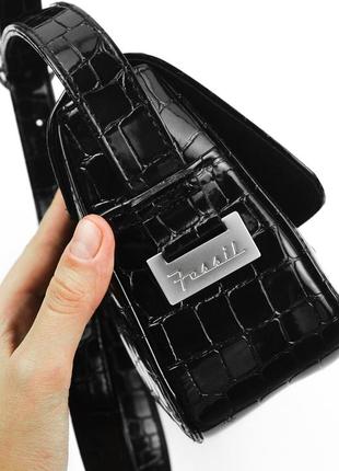 Брендова чорна сумочка багет на плече fossil5 фото