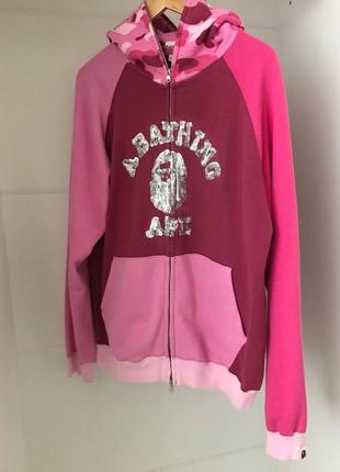 Оригинал худи bape  pink camo  two-toned zip hoodie