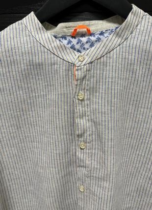 Сорочка чоловіча в смужку   zen & zen льон/ котон , рубашка  комірець - стійка2 фото